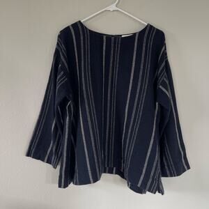 TOAST Navy Wool Gauze Moroccan Striped Tunic (16)